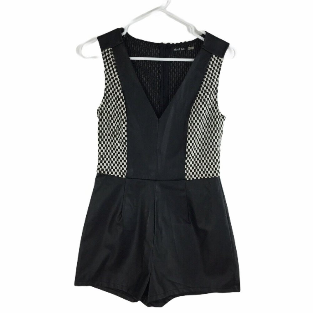 Do &Be Romper Black Checkered Faux Leather Pleathe
